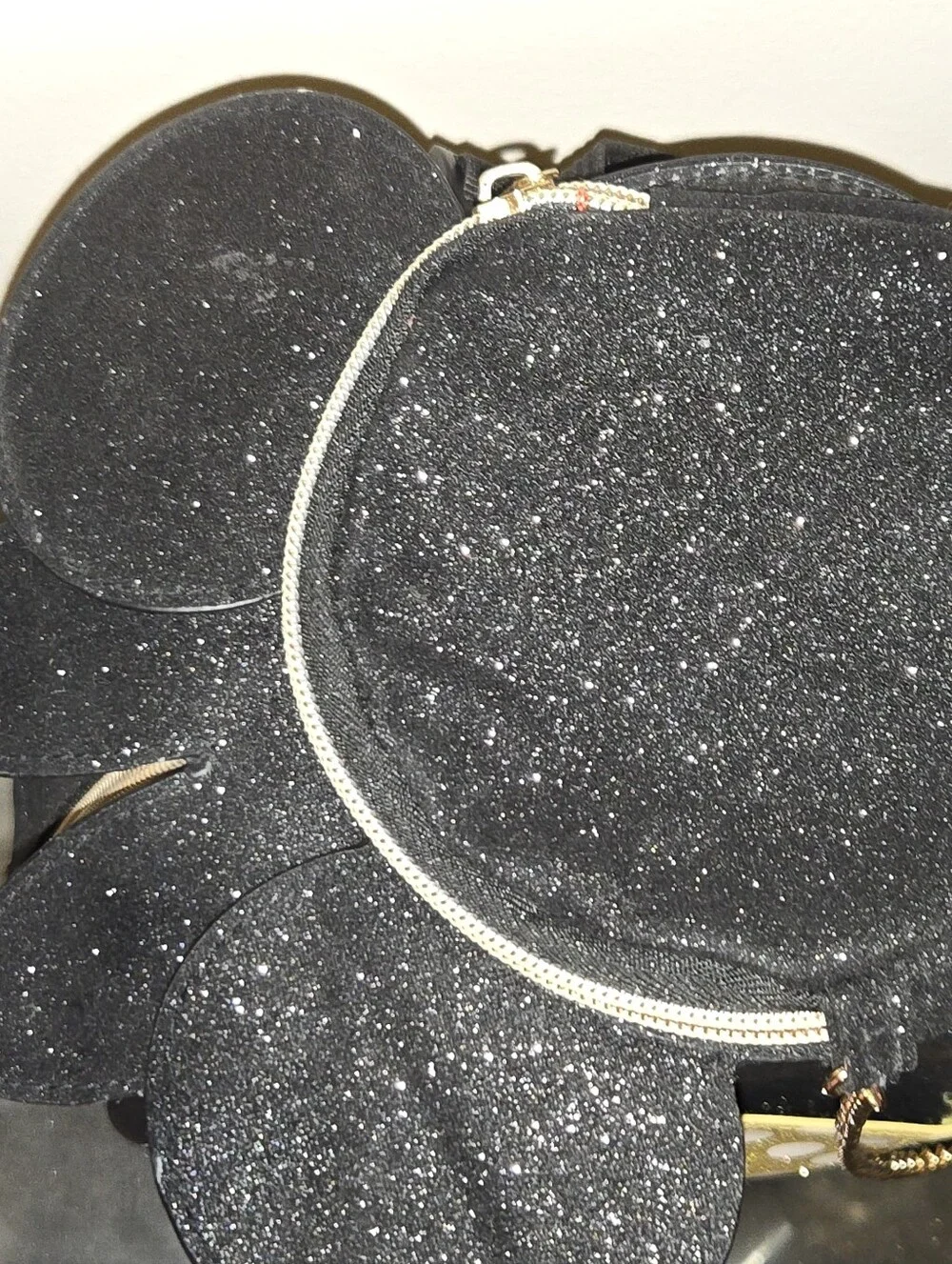 Official Disney Minnie Mouse All Over Black Glitter Mini Backpack Gold Polka Dot